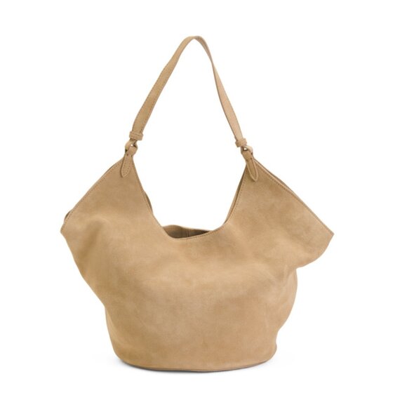 VIOLA CASTELLANI Cappuccino Made In Italy Suede Oval Bottom Hobo